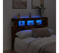 Gecheer LED Headboard Cabinet Bedroom Storage Shelf Bookcase Bedroom Display Shelf Unit Wooden Storage Backboard Bed Accessory Smoked Oak 140x18.5x103.5 cm Engineered Wood