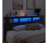 Gecheer LED Headboard Cabinet Bedroom Storage Shelf Bookcase Bedroom Display Shelf Unit Wooden Storage Backboard Bed Accessory Black 220x18.5x103.5 cm Engineered Wood