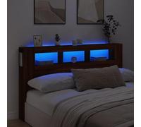 Gecheer LED Headboard Cabinet Bedroom Storage Shelf Bookcase Bedroom Display Shelf Unit Wooden Storage Backboard Bed Accessory Brown Oak 180x18.5x103.5 cm Engineered Wood