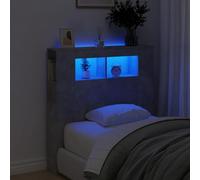 Gecheer LED Headboard Cabinet Bedroom Storage Shelf Bookcase Bedroom Display Shelf Unit Wooden Storage Backboard Bed Accessory Concrete Grey 100x18.5x103.5 cm Engineered Wood