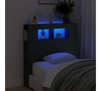 Gecheer LED Headboard Cabinet Bedroom Storage Shelf Bookcase Bedroom Display Shelf Unit Wooden Storage Backboard Bed Accessory Black 100x18.5x103.5 cm Engineered Wood