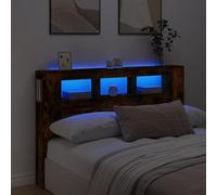 Gecheer LED Headboard Cabinet Bedroom Storage Shelf Bookcase Bedroom Display Shelf Unit Wooden Storage Backboard Bed Accessory Smoked Oak 160x18.5x103.5 cm Engineered Wood