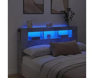 Gecheer LED Headboard Cabinet Bedroom Storage Shelf Bookcase Bedroom Display Shelf Unit Wooden Storage Backboard Bed Accessory Concrete Grey 160x18.5x103.5 cm Engineered Wood