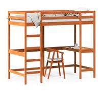 Gecheer Loft Bed with Desk High Sleeper Bunk Bed with Ladders Wooden Bed Frame Space Saving for Studen Kids AdultsWax Brown 90x190 cm Solid Wood Pine