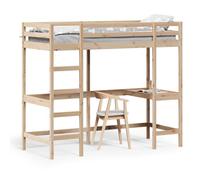 Gecheer Loft Bed with Desk High Sleeper Bunk Bed with Ladders Wooden Bed Frame Space Saving for Studen Kids Adults75x190 cm Solid Wood Pine