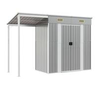 Gecheer Metal Garden Tool Shed with Extended Roof and Door Light Grey 277x110.5x181 cm Steel