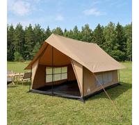 Gecheer Modern Cabin Tent Polycotton Water-Resistant Family Camping Shelter 340x246x210cm Brown 8.36m² Floor Area Mesh Ventilation All-Season 42017507
