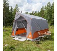 Gecheer Modern Tunnel Tent Polyester Steel Waterproof Foldable 8-Person Camping Outdoor Grey Orange 426x243x210cm 42028659