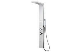Gecheer Multifunctional Shower Panel System with Rainfall, Waterfall, Massage Jets & Handheld Showerhead, 201 Stainless Steel Brushed Finish Silver, Square Design for Modern Bathroom 142371