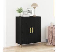 Gecheer Oak Wood Sideboard with Black Finish - Modern Rectangular Storage Cabinet for Dining Room Model862872