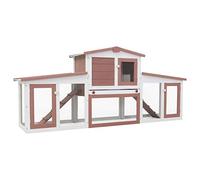 Gecheer Outdoor Large Rabbit Hutch Brown and White 204x45x85 cm Wood Rabbit Guinea House Wooden Hide House Rabbit Run Cage