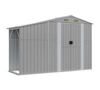 Gecheer Outdoor Storage Shed Metal Garden Tool Shed Tool Storage House Firewood Storage Shed Outdoor Bike Shed with Firewood Stand, Door and Roof Grey 277x93x179 cm Galvanised Steel