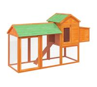 Gecheer Pine Wood Chicken Coop with Run & Water-Resistant Roof - Brown - 193 x 65 x 117 cm - Suitable for Chickens, Rabbits, Ducks 172232