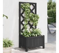 Gecheer Planter Box Garden Raised Bed with Trellis Trough Planter with Topped Trellis Climbing Plants Flower Raised Bed Pot with Trellis Black Solid Wood Fir Type1