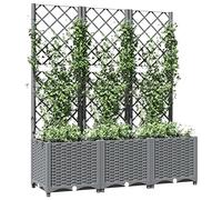 Gecheer Planter Box with Trellis Trough Planter with Topped Trellis, Rectangular Flowerpot With Lattice, Flower Raised Bed Light Grey 120x40x136 cm PP