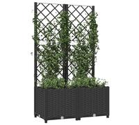 Gecheer Planter Box with Trellis Trough Planter with Topped Trellis, Rectangular Flowerpot With Lattice, Flower Raised Bed Black 80x40x136 cm PP