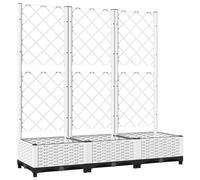 Gecheer Planter Box with Trellis Trough Planter with Topped Trellis, Rectangular Flowerpot With Lattice, Flower Raised Bed White 120x40x121.5 cm PP