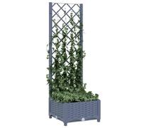 Gecheer Planter Box with Trellis Trough Planter with Topped Trellis, Rectangular Flowerpot With Lattice, Flower Raised Bed Dark Grey 40x40x121.5 cm PP