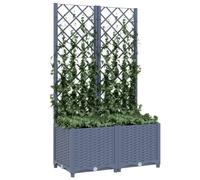 Gecheer Planter Box with Trellis Trough Planter with Topped Trellis, Rectangular Flowerpot With Lattice, Flower Raised Bed Dark Grey 80x40x136 cm PP