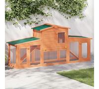 Gecheer Rabbit Hutch Cozy Cage with Ladder & Tray, 2-Layer, Pine Wood, 201x45x85 cm, Ideal for Small Pets Model170163