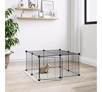 Gecheer Rabbit Run,Puppy Pen Wire Mesh Cages 12-Panel Pet Cage with Door Black 35x35 cm Steel for Puppy,Rabbit,Kitten,Hamster,Guinea Pig,Turtle,Hedgehog 1.5 cm Grid height