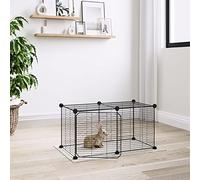 Gecheer Rabbit Run,Puppy Pen Wire Mesh Cages 8-Panel Pet Cage with Door Black 35x35 cm Steel for Puppy,Rabbit,Kitten,Hamster,Guinea Pig,Turtle,Hedgehog 1.5 cm Grid height
