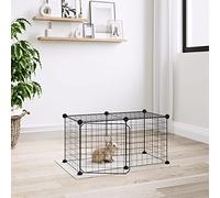 Gecheer Rabbit Run,Puppy Pen Wire Mesh Cages 8-Panel Pet Cage with Door Black 35x35 cm Steel for Puppy,Rabbit,Kitten,Hamster,Guinea Pig,Turtle,Hedgehog 4.3 cm Grid height