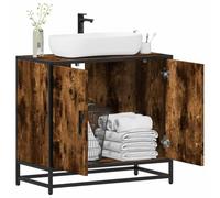 Gecheer Retro Elegant Bathroom Sink Cabinet - Engineered Wood, Metal Frame, 65x33x60 cm, Smoked Oak, Wall Attachment Included Model849266
