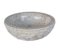 Gecheer Round Marble Wash Basin - Natural Stone Bathroom Sink with Decorative Stripe Pattern, Cream Color, 40 x 15 cm, No Drain Included Model242673