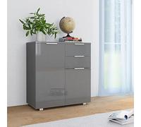 Gecheer Sideboard with 2 Drawers and 2 Doors High Gloss Grey 71x35x76 cm Chipboard for Bedroom, living room or kitchen Sideboard