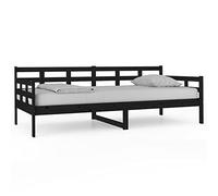 Gecheer Single Day Bed Frame Sofa Bed with Rail Guest Daybed Wooden Bed Frame Multifuctional Bed Base for Living Room Bedroom Black Solid Wood Pine 90x200 cm