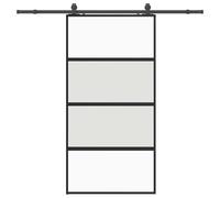 Gecheer Sliding Door with Hardware Set Black 102.5x205 cm Tempered Glass Sliding Door Building Materials Model3375971