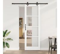 Gecheer Sliding Door with Hardware Set ORKDAL White Solid Wood & Glass for Closet, Bedroom, Industrial Style Model3332164
