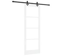 Gecheer Sliding Door with Hardware Set 'ORKDAL'White Solid Wood & Glass for Closet, Bedroom, Industrial Style Model3332162