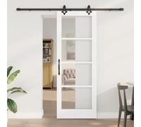 Gecheer Sliding Door with Hardware Set White 78x211 cm Solid Wood Pine for Closet, Bedroom, Industrial Style Model3332302