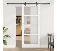 Gecheer Sliding Door with Hardware Set White 86x211 cm Solid Wood Pine for Closet, Bedroom, Industrial Style Model3332314