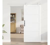 Gecheer Sliding Door with Hardware Set White 93x202 cm Solid Wood Pine Barn Door Hardware Kit Model3333571