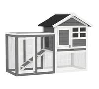 Gecheer Spacious Two-Level Rabbit Home: Weatherproof, Easy Clean, with Multiple Entrances for 1-2 Rabbits, Grey, 122 x 62.6 x 92 cm