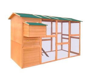 Gecheer Spacious Wooden Chicken Coop with Nest Box, Non-Slip Ramps, and Removable Tray - Durable Pinewood, Weatherproof Roof, Lockable Doors for Backyard Poultry - Brown, 295x163x170 cm 170411