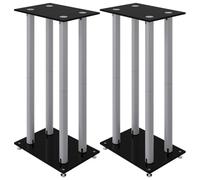 Gecheer Speaker Stands 2 pcs Black&Silver Tempered Glass 4 Pillars Design Speaker stand Model51818