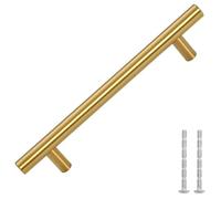 Gecheer Stainless Steel Gold Cabinet Handles T-Shaped Drawer Pulls 192mm Cuttable Screws for Cupboard Wardrobe 155358