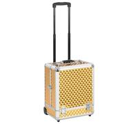 Gecheer Stylish Makeup Trolley Storage Cabinet | Gold Aluminum, ABS, and Wood | Large Capacity with Wheels | Travel Cosmetic Case Model91827
