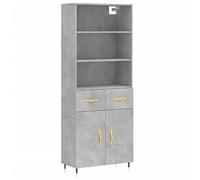 Gecheer Tall Kitchen Cabinet Free Standing Storage Cupboard Bookcase Wooden Floor Storage Cabinet Unit for Living Room Kitchen Hallway Concrete Grey 69.5x34x180 cm Engineered Wood