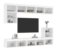 Gecheer TV Cabinet Set LED Wall-mounted TV Units Living Room Set Floating TV Stand Cabinet Multimedia Entertainment Storage Unit 8 Piece White Engineered Wood Type3