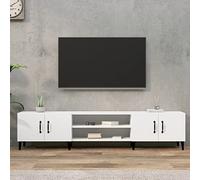 Gecheer TV Cabinet Wood TV Stand Unit TV Table with Steel Legs Sideboard Home Storage Organize Unit with Doors and Shelves Living Room Bedroom White 180x31.5x40 cm Engineered Wood TV Cabinet