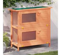 Gecheer Two-tier rabbit cage, safe habitat for pet rabbits, wire mesh, wooden structure, green roof. Model170159