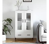 Gecheer Vitrine Cabinet Bookcase Book Cabinet Display Storage Shelving Unit Glass Door Cabinet with Drawers Office File Cabinet White 69.5x31x115 cm Engineered Wood Highboard Option6