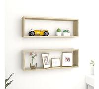 Gecheer Wall Cube Shelves Floating Box Shelves Set Square Display Shelves for for Bedroom, Living Room, Bathroom, Kitchen 2 pcs Sonoma Oak 80x15x26.5 cm Engineered Wood