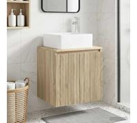 Gecheer Wall-Mounted Sink Vanity Sonoma Oak Engineered Wood 53x35x63cm Under Sink Storage Quick Drain for Small Bathroom Modern Decor 890424