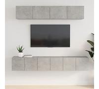 Gecheer Wall TV Cabinet, 5 Pcs Floating Sideboard,Storage Cabinet Unit, Stereo Cabinet, TV Stands & Multimedia Centres, Wall Mounted TV Shelf for Living Room Concrete Grey Engineered Wood 3-6 Pcs TV